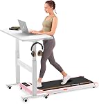 HitGo Mobile Standing Desk with Wheels, Pneumatic Height Adjustable Standing Desk for Walking Pad, Rolling Computer Workstation w/ 28.3"–42.5" Height, 31.5" x 15.7" Desktop for Home Office (Mahogany)