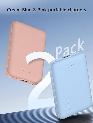 Miniatura 2 de Miady Paquete de 2 mini cargadores portátiles de 5000 mAh, salida USB-C de 5 V 2.4 A, batería de carga rápida, batería de viaje, pequeño banco de