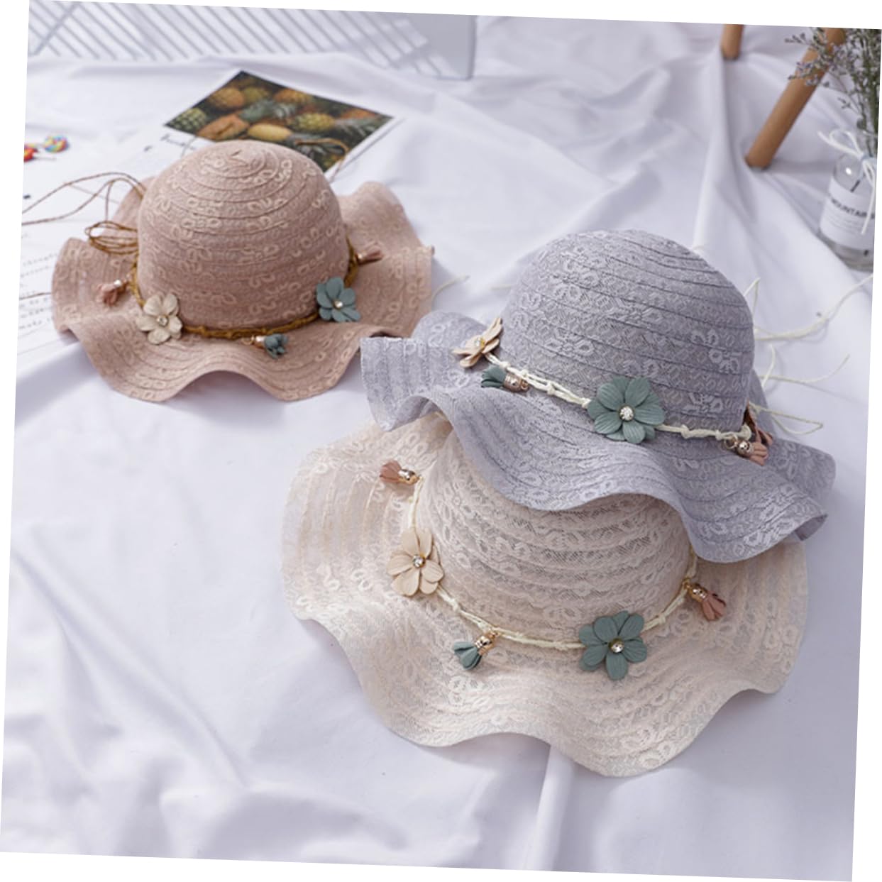 Holibanna Sombrero de ala Ancha Tarro de Almacenamiento de Monedas bebés Sombrero de bebé Concha Sombrero de Playa para Sombrero de Copa Sombrero para Bambú