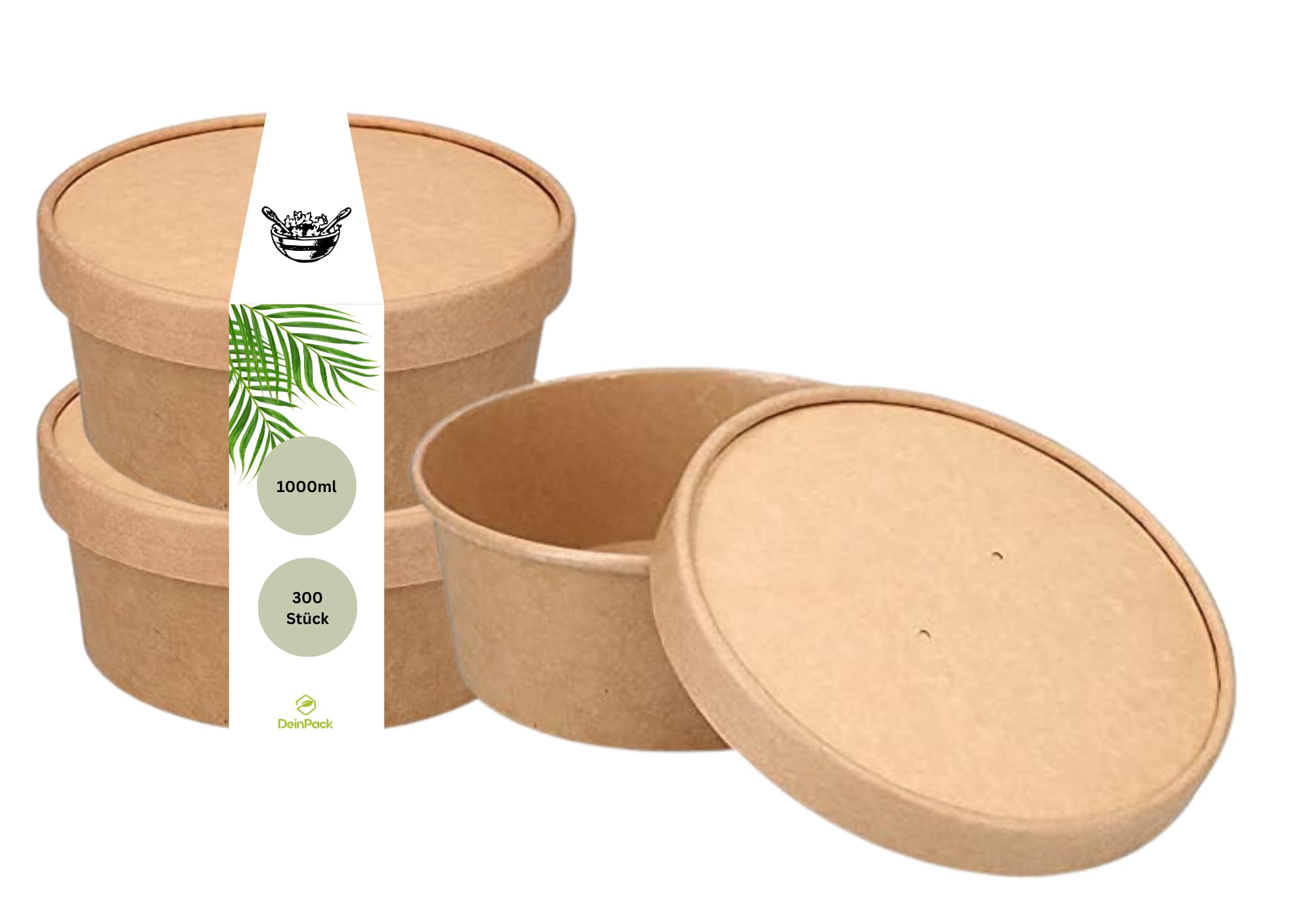 100 Ciotole In Carta Kraft Con Coperchio - 1300ml, Compostabili, Per Insalate E Cibi Freddi/Caldi - Foto 10