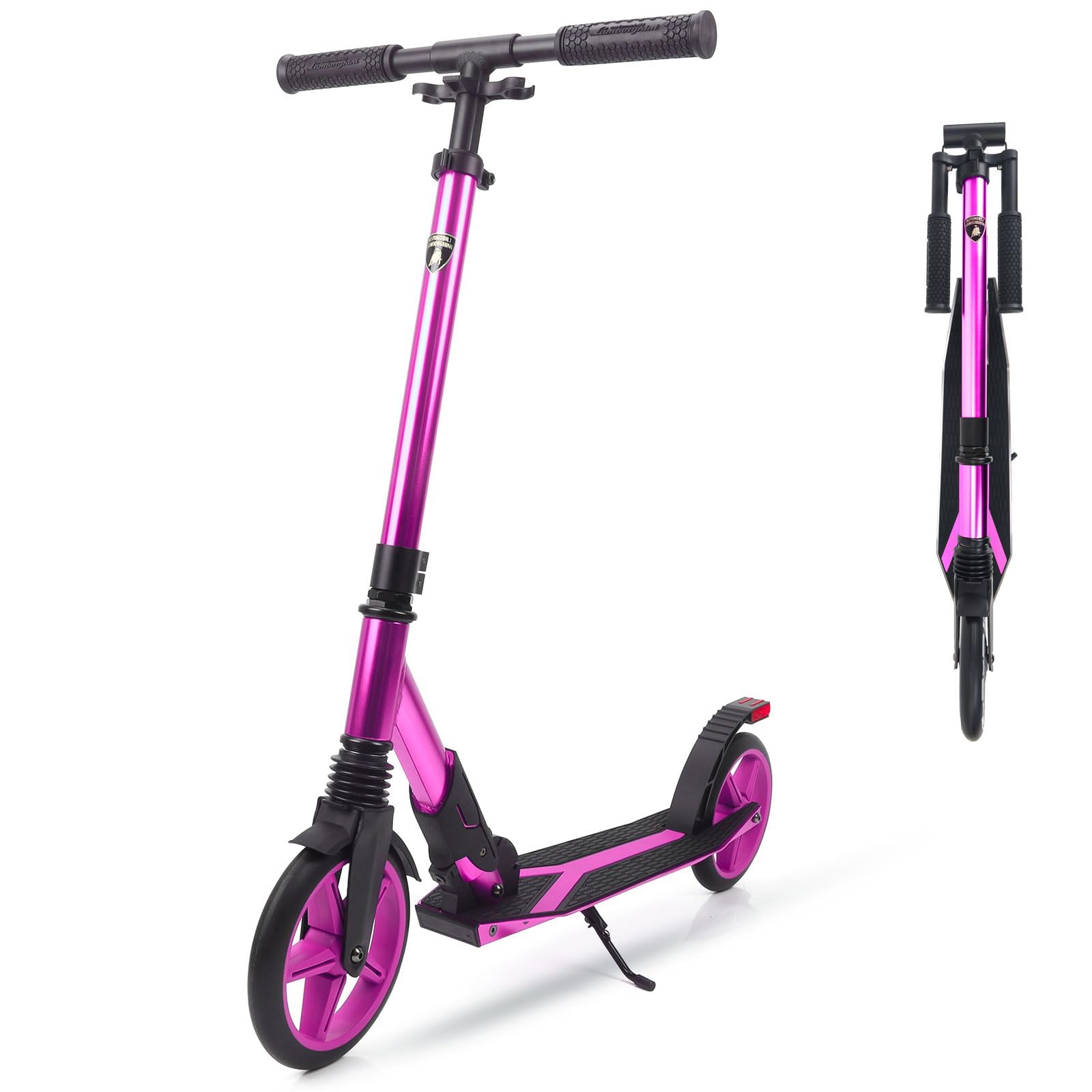 Lamborghini Kick Scooter for Kids Ages 8-12 - 200mm Big Wheels Foldable Scooter for Teens & Adult, Shock-Absorbing, Kickstand, Premium Aluminum City Scooters for Boys Girls, 220 lbs Max- Purple Pink