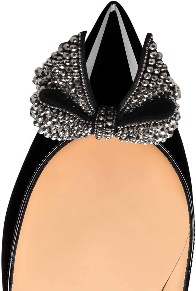 FSJ Women Pointed Toe Crystal Pump Rhinestone Bow Block Low Heel Slip On Comfy Date Shoes Size 4-16 US - Image 4