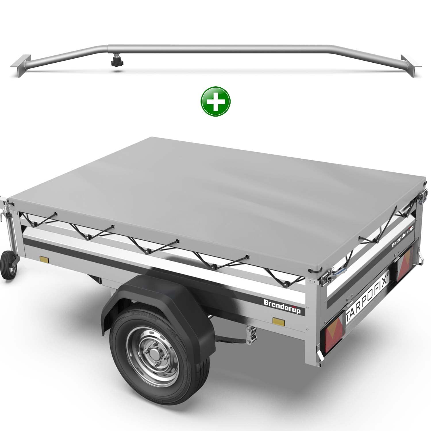 Tarpofix® Lona para remolque plana 212 x 123 x 7,5 cm + 1x Soporte de lona (ajustable 100-145 cm) - Lona remolque de PVC - Cubierta para varios remolques de coches de 750 kg