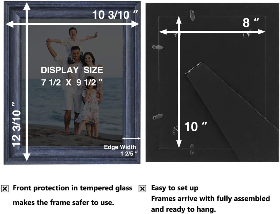 LaVie Home 8x10 Picture Frames (1 Pack, Blue) Rustic Photo Frame Set with Tempered Glass for Wall Mount & Table Top Display - Image 4
