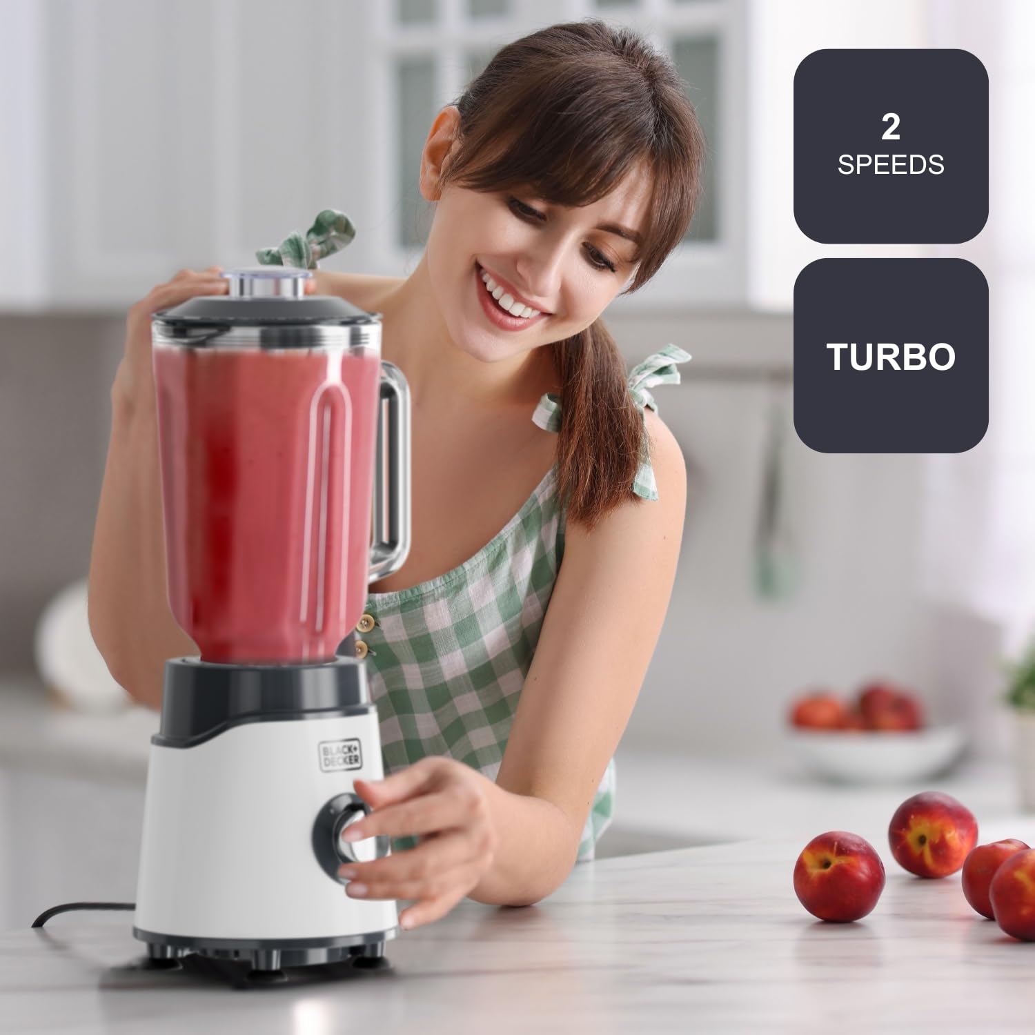 BLACK+DECKER - Batidora de Vaso BXJB1002E 1000W | Jarra Cristal 1,5L | Cuchillas Desmontables Acero Inox 4 Filos | Pica Hielo | 2 Velocidades + Pulse | Lavavajillas | Sistema Seguridad