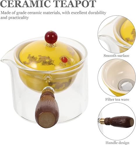 Miniatura 3 de UPKOCH Infusor de té de porcelana de la tetera de cerámica del estilo vintage con mango lateral de la hoja suelta