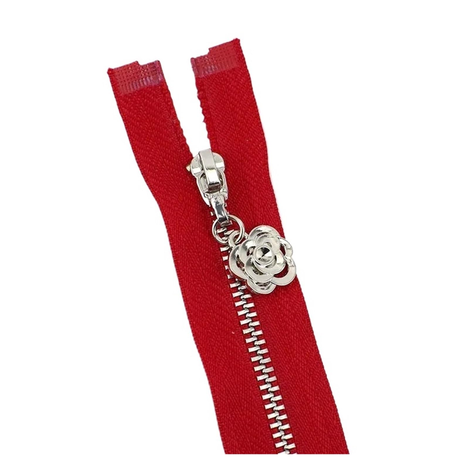 5Pcs 3# Metal Zipper for Sewing 60-70cm Open-End Zippers Silver Tooth Bag Decor Zip DIY Garment Accessories(ZA084-Red,Open-End-60cm)