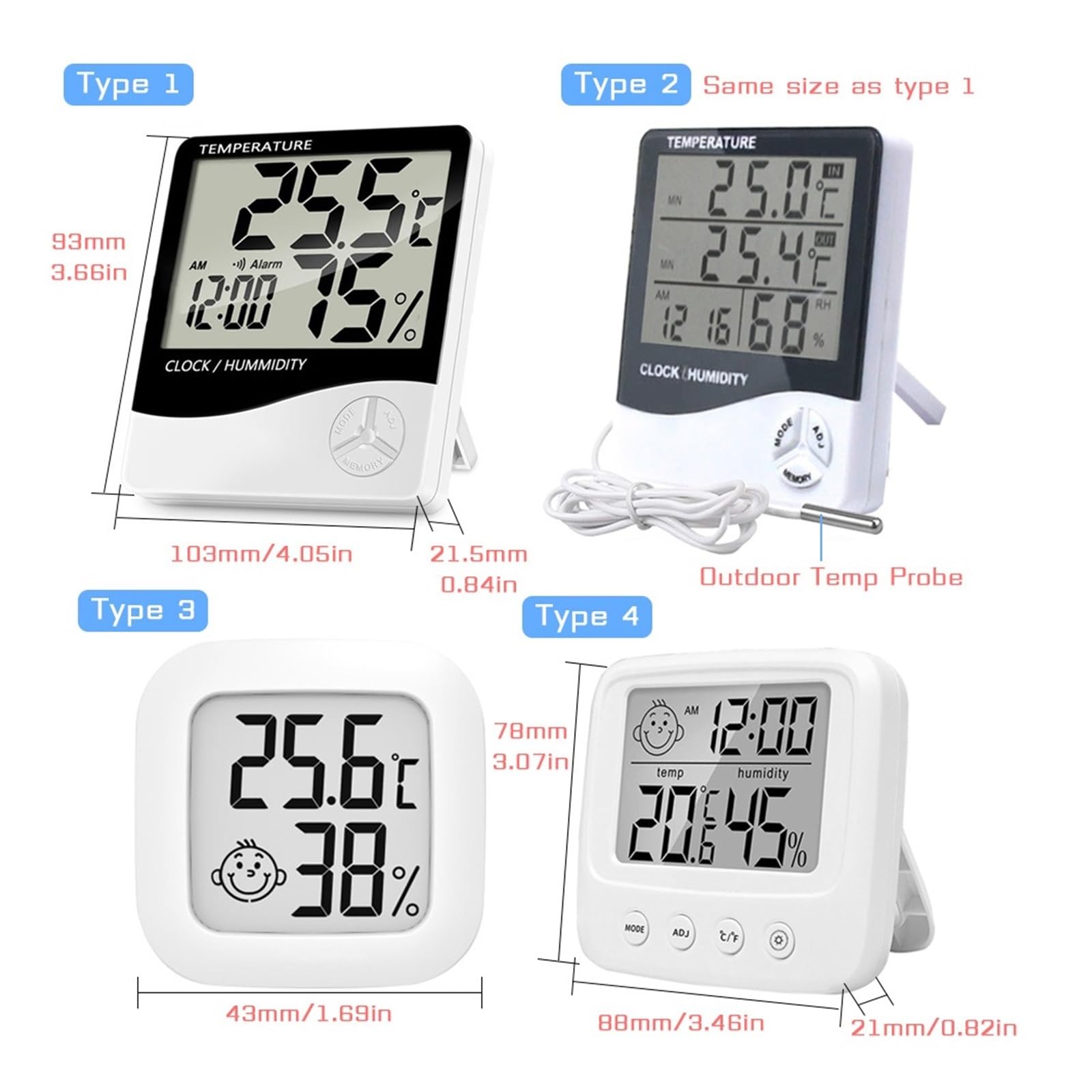 LCD elektroniczny cyfrowy czujnik temperatury miernik wilgotności podświetlenie termometr higrometr miernik wewnętrzna stacja pogodowa zegar, Tpye 3 zielony