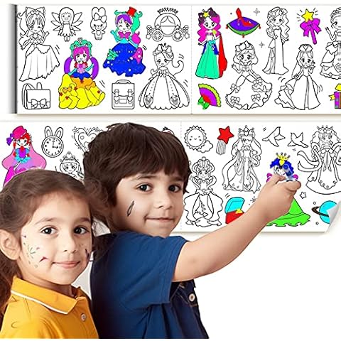 Jumbo Coloring Paper Roll for Kids, Toddler Drawing Paper Roll, Squeaky Clean Sticky Wall Painting Stickers Set for Edu Gift, 120 * 11.8 Inch (Cute Princess) Cover