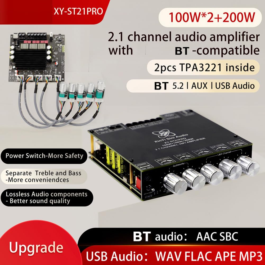 Compact 2.1Channel TPA3255 BT Digital Power Amplifier Board Subwoofer a basso tono 100W*2+200W Migliora la qualità del suono per il audio domestico (with line)