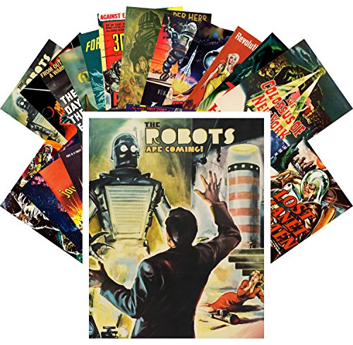 PIXILUV Vintage PostCards 24 pcs Robots Are Coming Vintage Movie Poster SciFi Space Battle