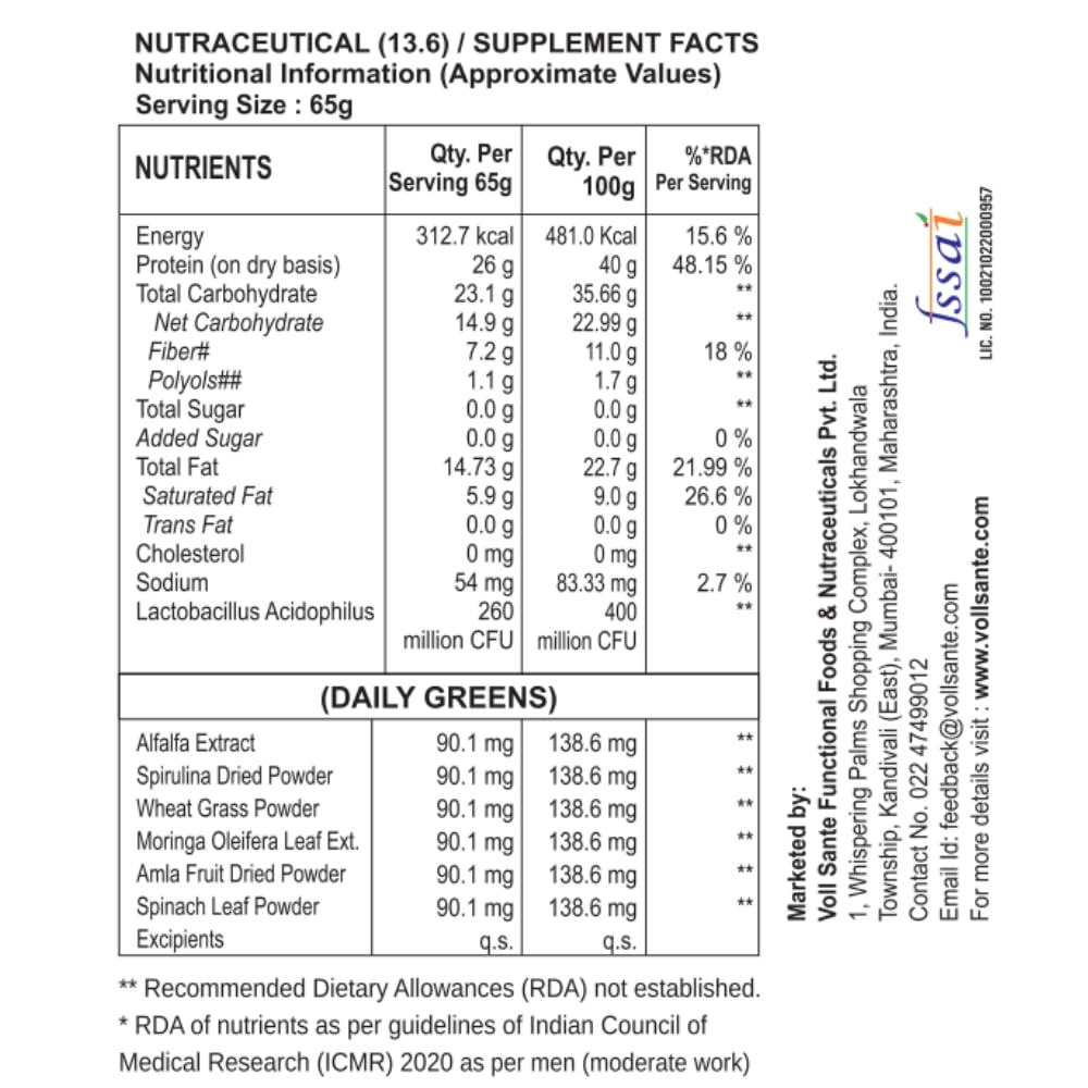 Voll Pro Plant Protein Bar with Daily Greens - High Protein 26g, Fiber 7g, 0g Sugar - Crunchy, Delicious Nutrient-Rich Protein Bars, 65g Bar (Pack of 12) (Pack of 12) — Amazon image 2