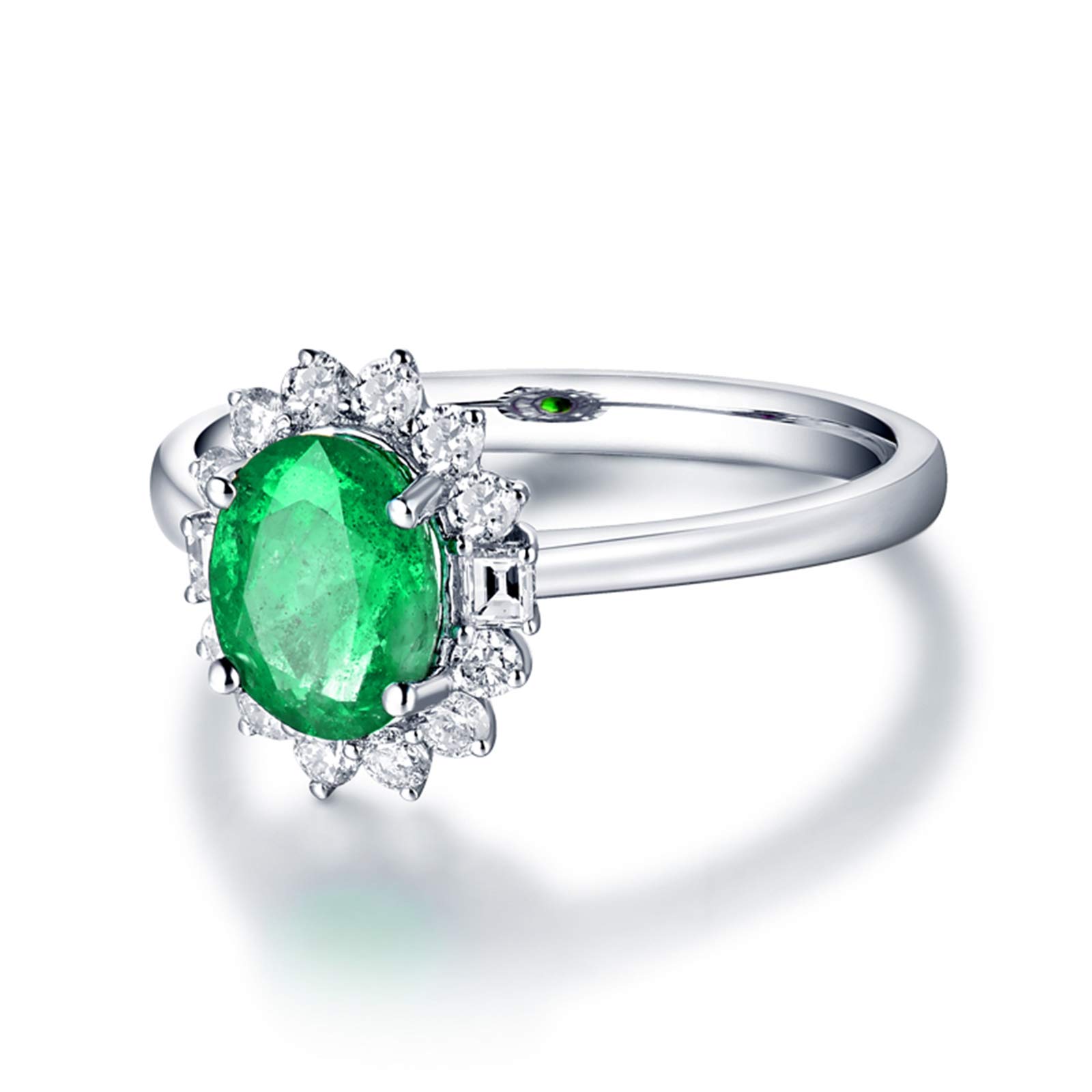 Pierścionek zaręczynowy damski z białego złota 18 K (750), 0,8 ct, szmaragd, ozdobny pierścionek z diamentami, na imprezę, podróż, biżuteria, rozmiar 45 (14,3)-70 (22,3)