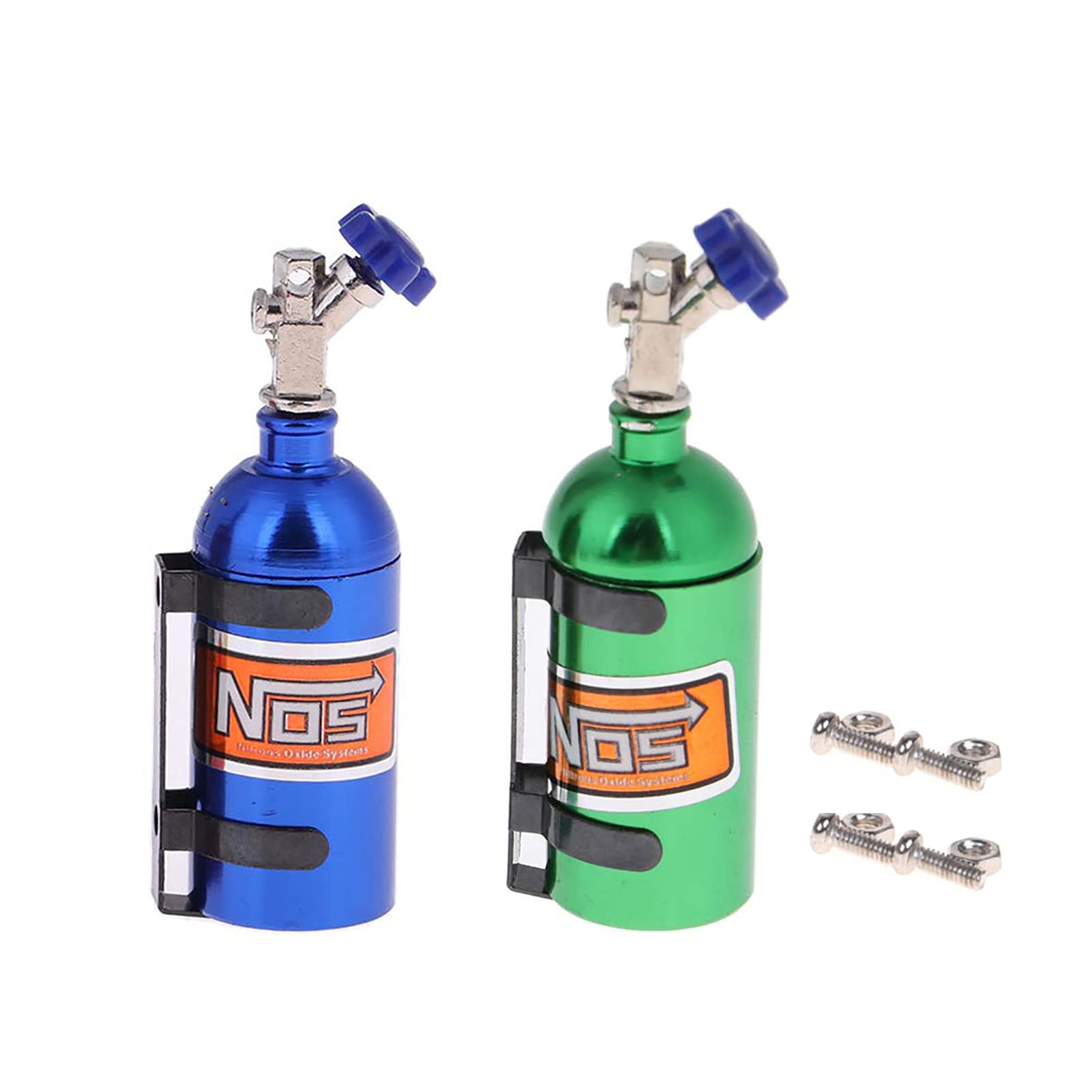 KEEDA 2 PCS Metal Simulated NOS Nitrogen Bottle with Bracket for 1/10 RC Crawler Car TRX4 D90 Axial Scx10 Decoration Accessories (Blue & Green)