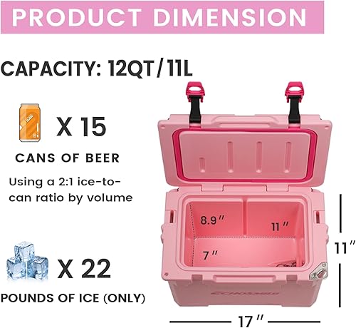 Miniatura 8 de EchoSmile Enfriador portátil aislado de 12 a 30 cuartos de galón, refrigerador rotomoldeado con anillo de sellado, caja de hielo ligera, enfriador