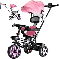 Triciclo Infantil Bebê Baby Style 2 em 1 Zupa com Assento Giratório 360°, Capota Removível e Haste de Empurrar – Certificado INMETRO (Rosa)