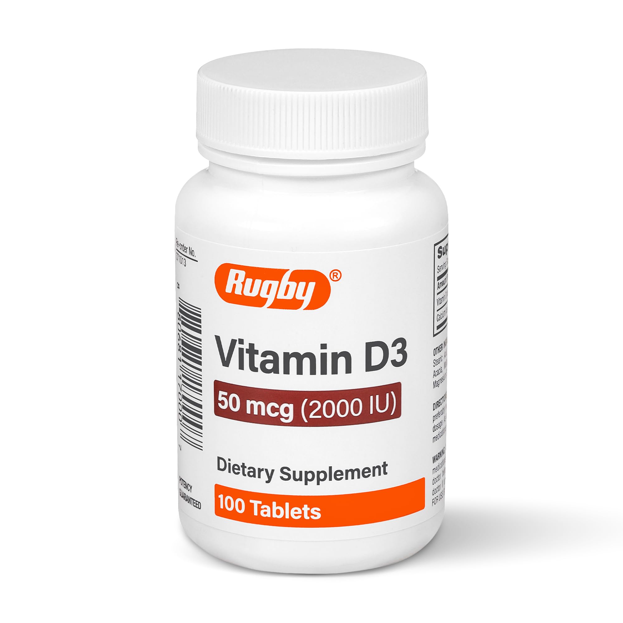 Rugby Vitamin D3 2000 IU (50 mcg) - Gluten-Free Daily Vitamin D Dietary Supplement for Bone, Teeth, and Immune Health 100 Tablets