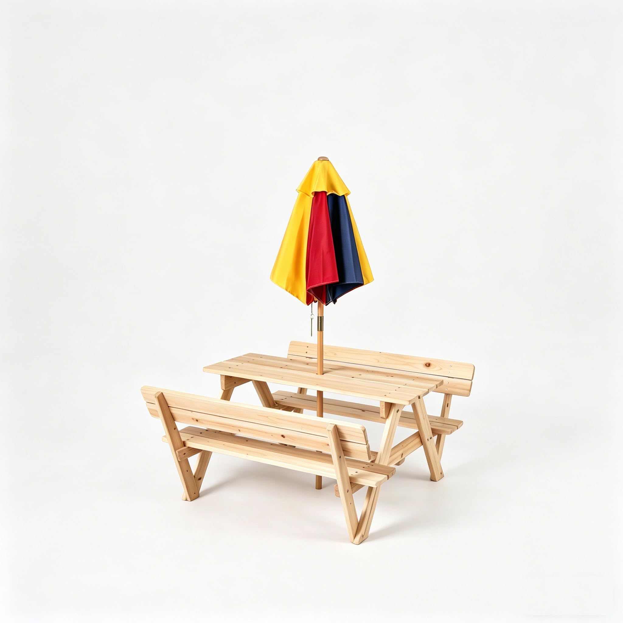 LIFEZEAL Tavolo da Picnic per Bambini con Ombrellone Rimovibile Legno Abete 4 Posti 3-8 Anni