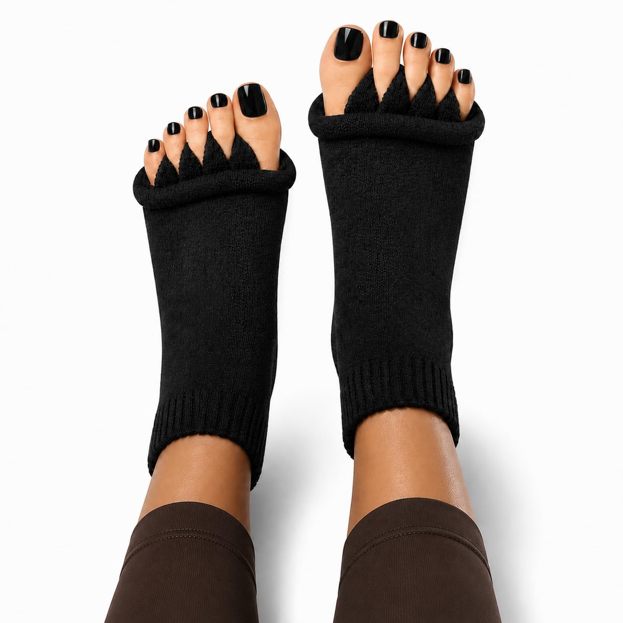 Foot Alignment Orthopedic Cotton Socks for Men & Women | Five Toe Separator | Foot Pain Relief | Bunion Corrector | Plantar Fasciitis Support | Improves Posture & Flexibility | Free Size Black (1 Pair)-picture-25