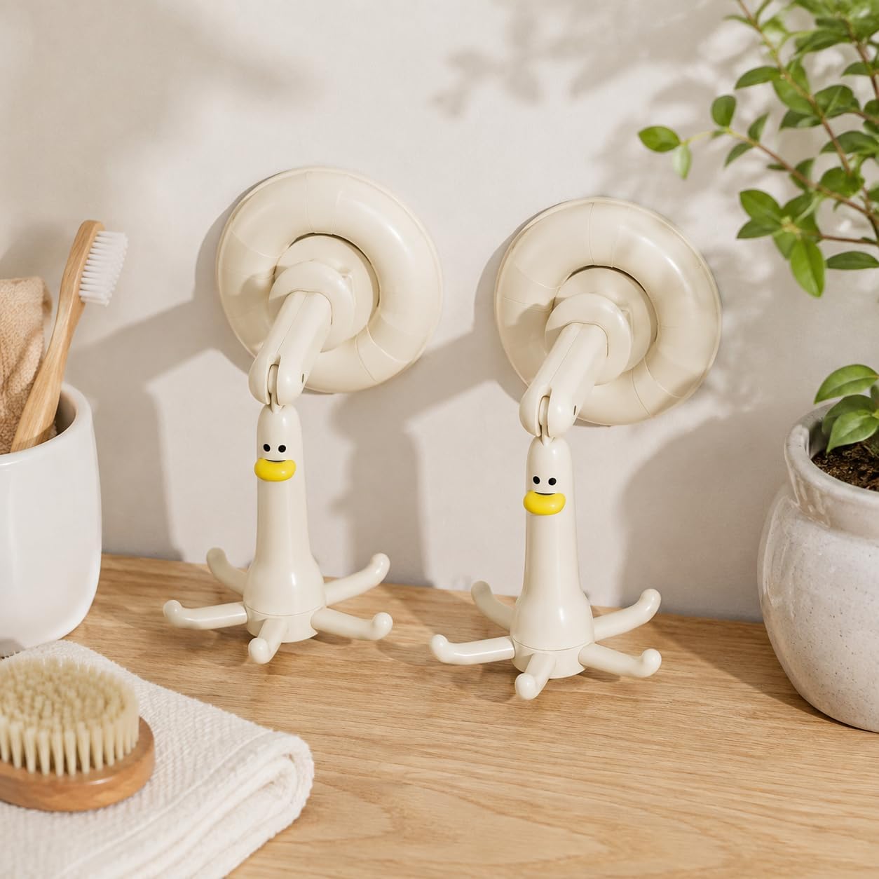 2 Pcs Suction Cup Rotating Foldable Self Adhesive Utensil Hooks