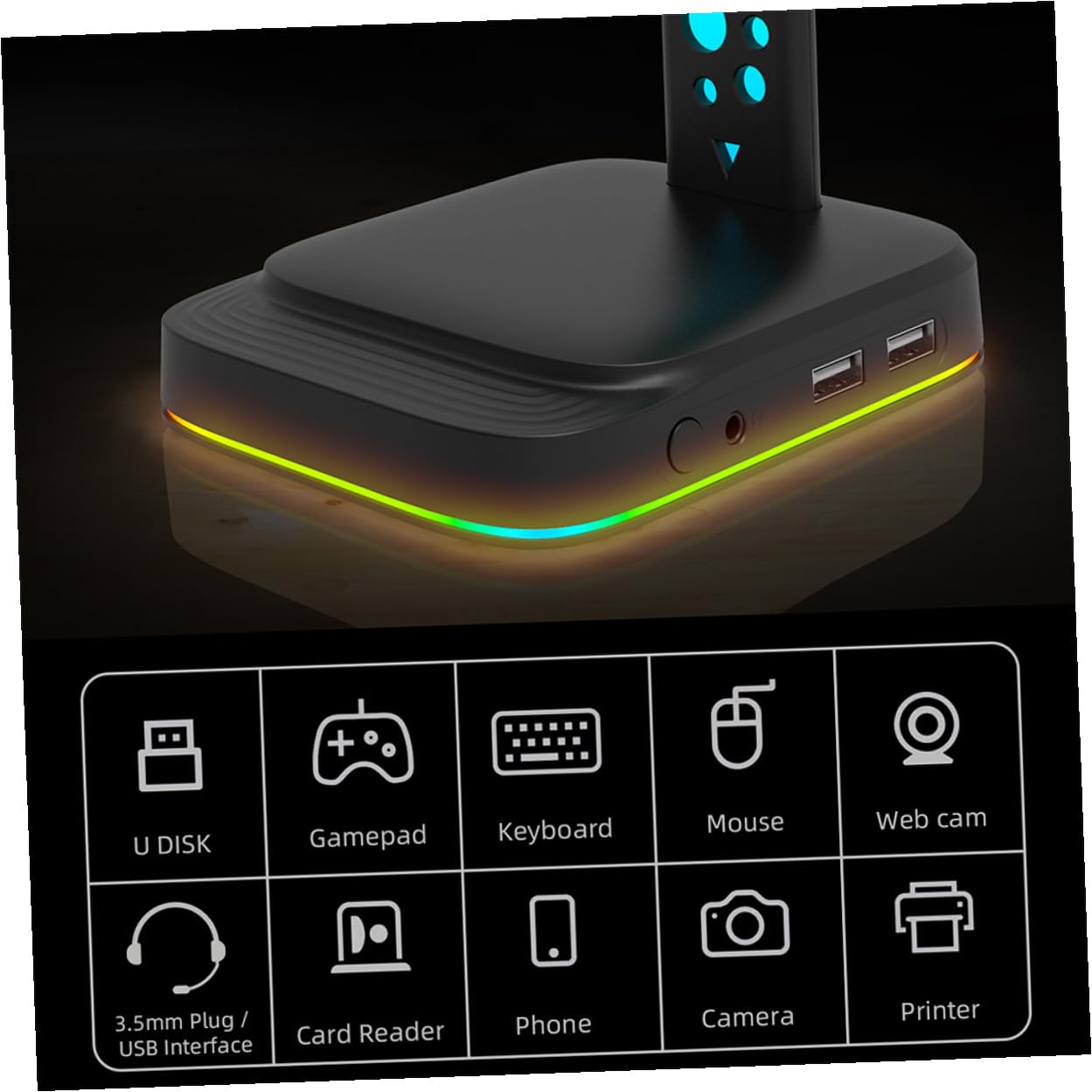Soporte para Auriculares Rgb Negro de Abs para Escritorio Gaming