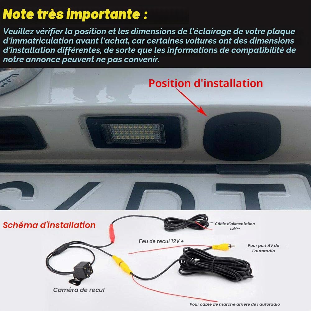 Caméra de recul Super HD étanche à l'eau de nuit de remplacement pour BMW X1 X5 X6 X318i 20i 25i x28ix/BMW X5 e70 année 2007/BMW E39 E46 E53 E82 E88 E84 E90 E91 E92 E93 E60 E61 E70 E71 E72 M3/X6 E71