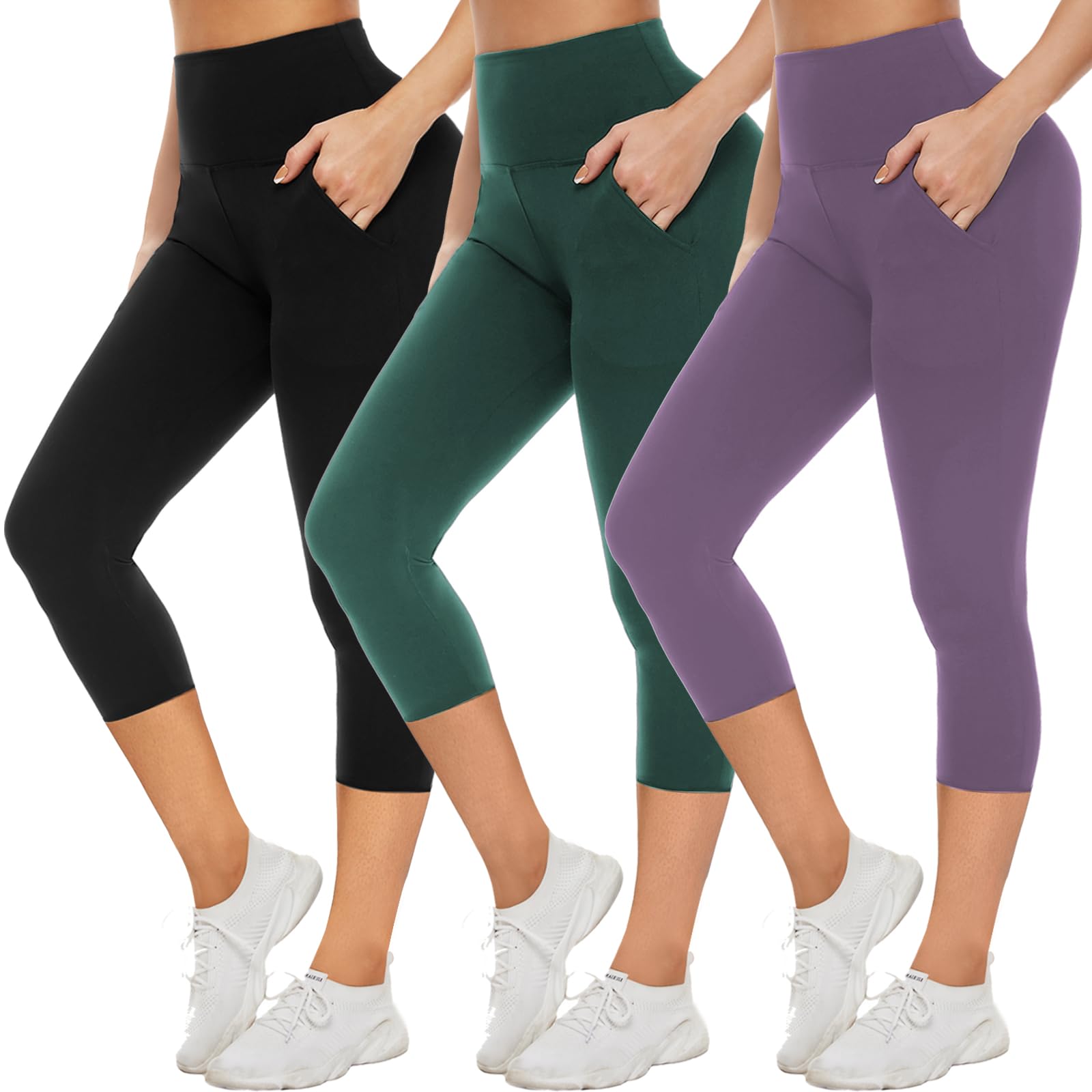 NEW YOUNG 3 Pack Leggings with Pockets for Women,High Waisted Tummy Control Workout Yoga Pants