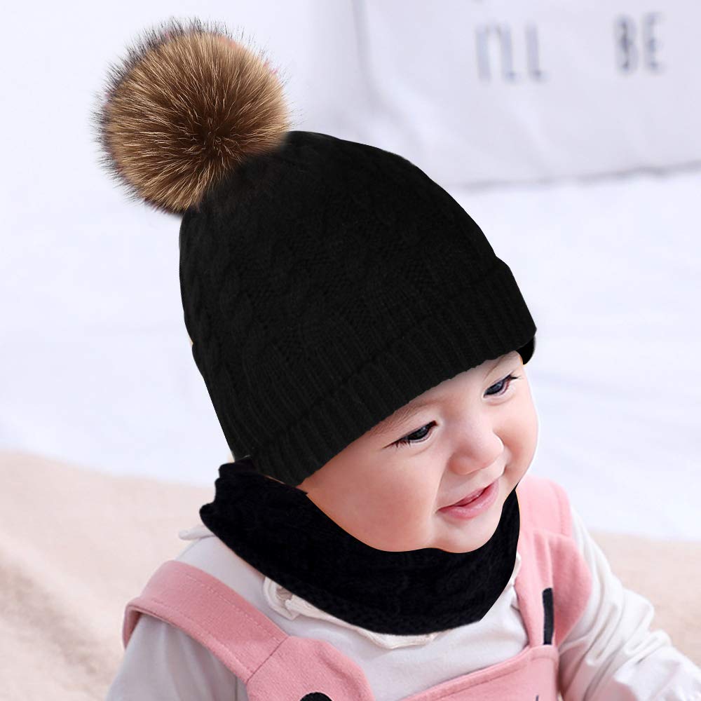 Hicdaw Juego de 6 gorros de invierno para niños pequeños, guantes de cuello para bebé, sombrero de invierno para niños y niñas, Negro -, talla única