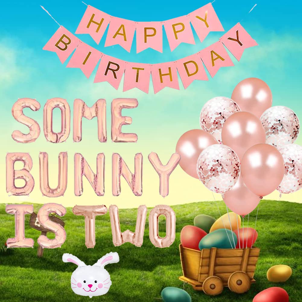 Geburtstagsschild „Some Bunny Is Two“ – Glitzernd, Für 2. Geburtstag Mädchen – Partydeko, Wimpelkette, Desserttisch