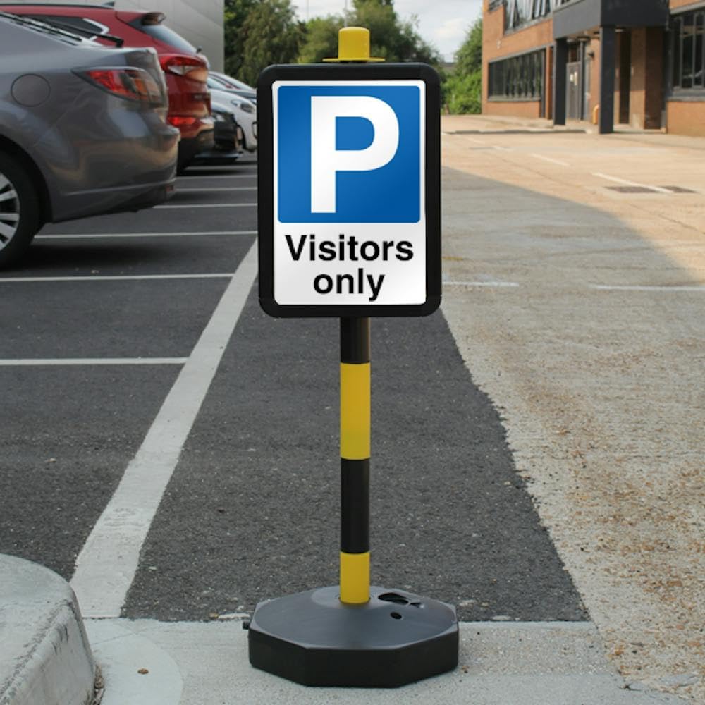 V Safety Visitors Only - Mandatory Blue Parking Safety Sign - Sign Only - Fits Temporary Signpost - 210 x 297 mm (A4) - 3mm RA2 Reflective Aluminium Composite