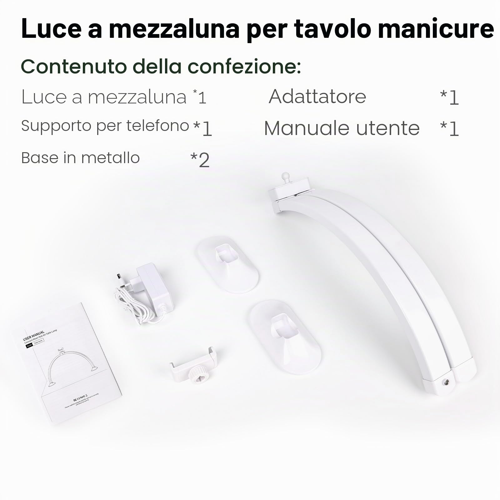 Lampada Mezza Luna Estetica, 81CM 48W Lampada da Tavolo per Unghie, Bianco | Lmaqfum lampada ad arco unghie con porta cellulare, lampada tavolo unghie professionale per extension, tatuaggio, Bellezza