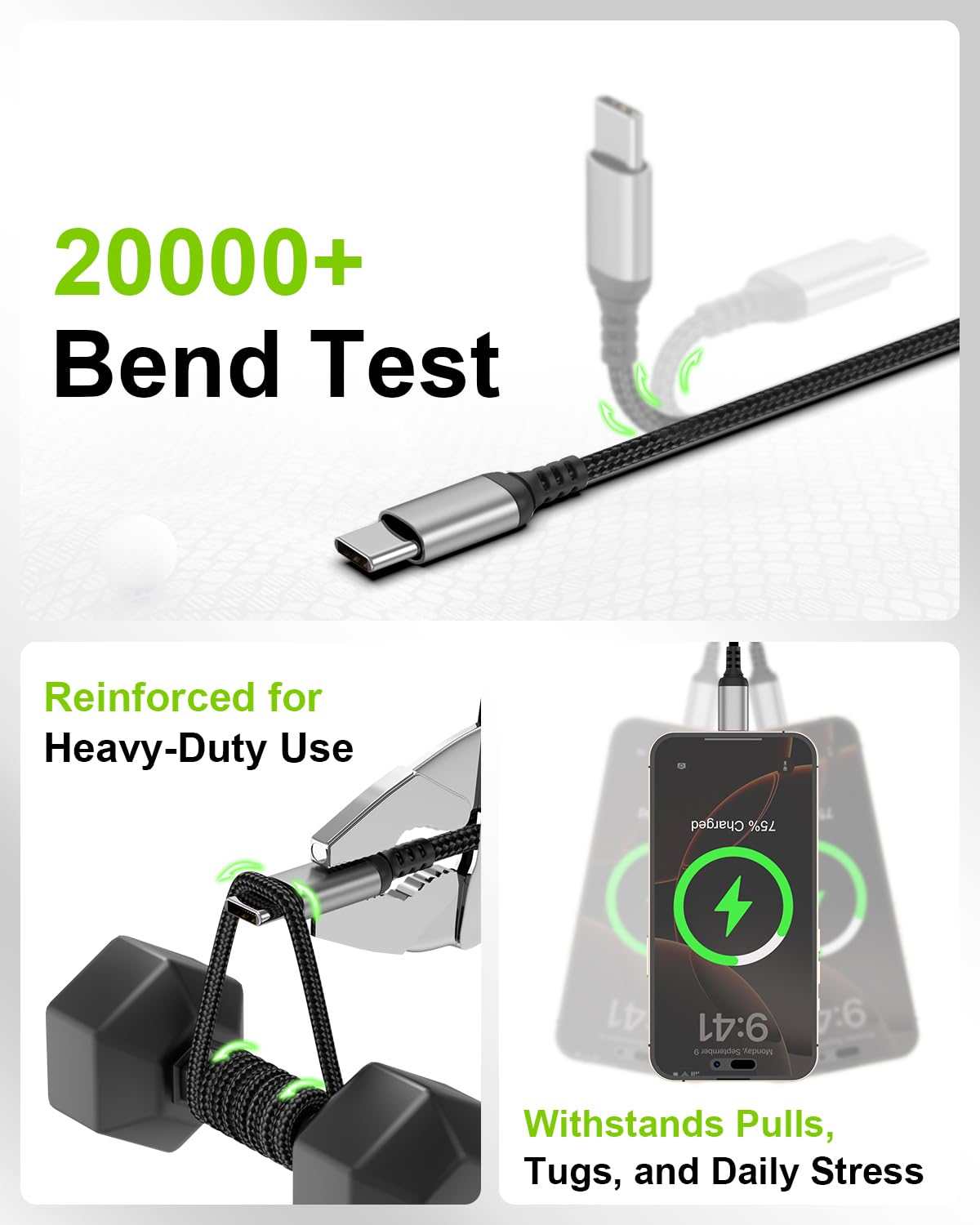 Kurzes USB-C-auf-USB-C-Kabel, 4,8 m, 2 Stück, Typ-C-Ladekabel, schnelles Aufladen, geflochtenes USB-C-auf-C-Kabel, kompatibel mit iPhone 16/15 Pro Max, Samsung Galaxy S24, S23, MacBook Pro