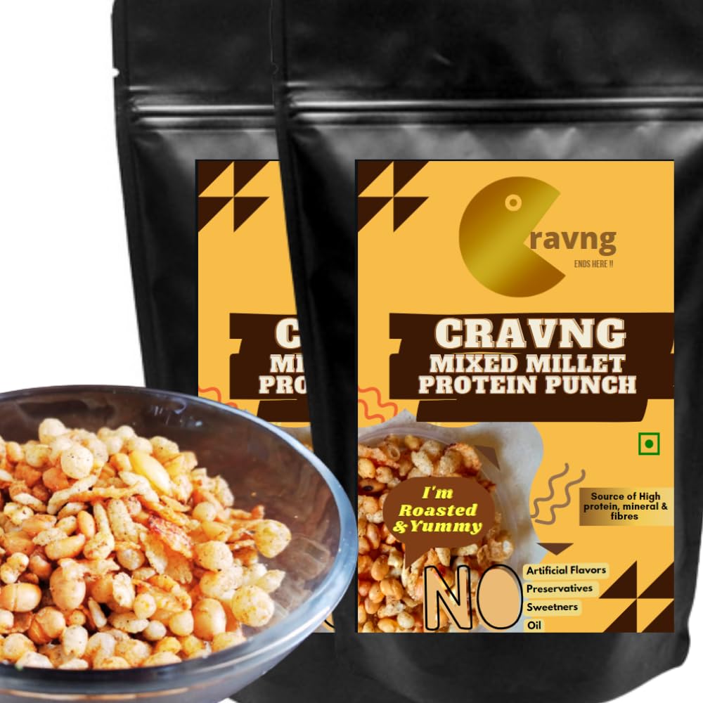 Cravng Mixed Millet Protein Punch | No Cholesterol, Zero Trans-fat Diet Mixture | NO PALM OIL, Roasted Namkeen | Healthy Snacks | Sugar Free l 400g(Masala)