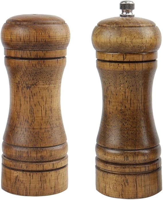 uxcell Pepper Grinder and Salt Shaker Set 5.5 Inch Wooden