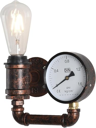 Vista 9 de XEYOU Aplique de pared Steampunk de hierro fundido vintage industrial E26 Edison bombilla lámpara de pared de tubo retro para cafetería, bar