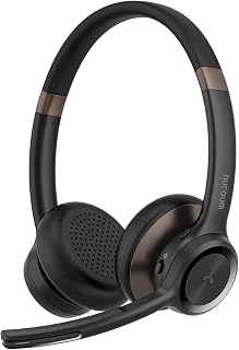 NUROUM HP30 Bluetooth Wireless Headset with Microphone, Handsfree Wireless or Wired On Ear Headset for PC/Mobile, 30m Range, Dongle Connection for Zoom/Skype, Conference/Office/Travel/Workout