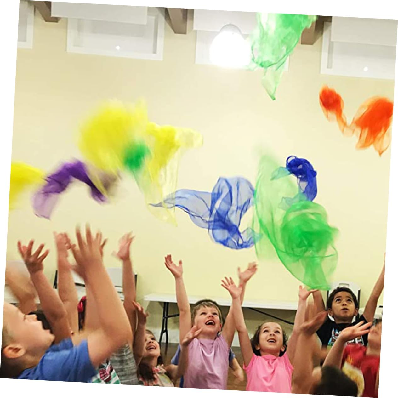 6PCS Colorful Children Dance Veils Super Thin Silk Scarves for Kindergarten Performance Square Dance Veils for Boys and Girls Suitable for Games and Sensory Play