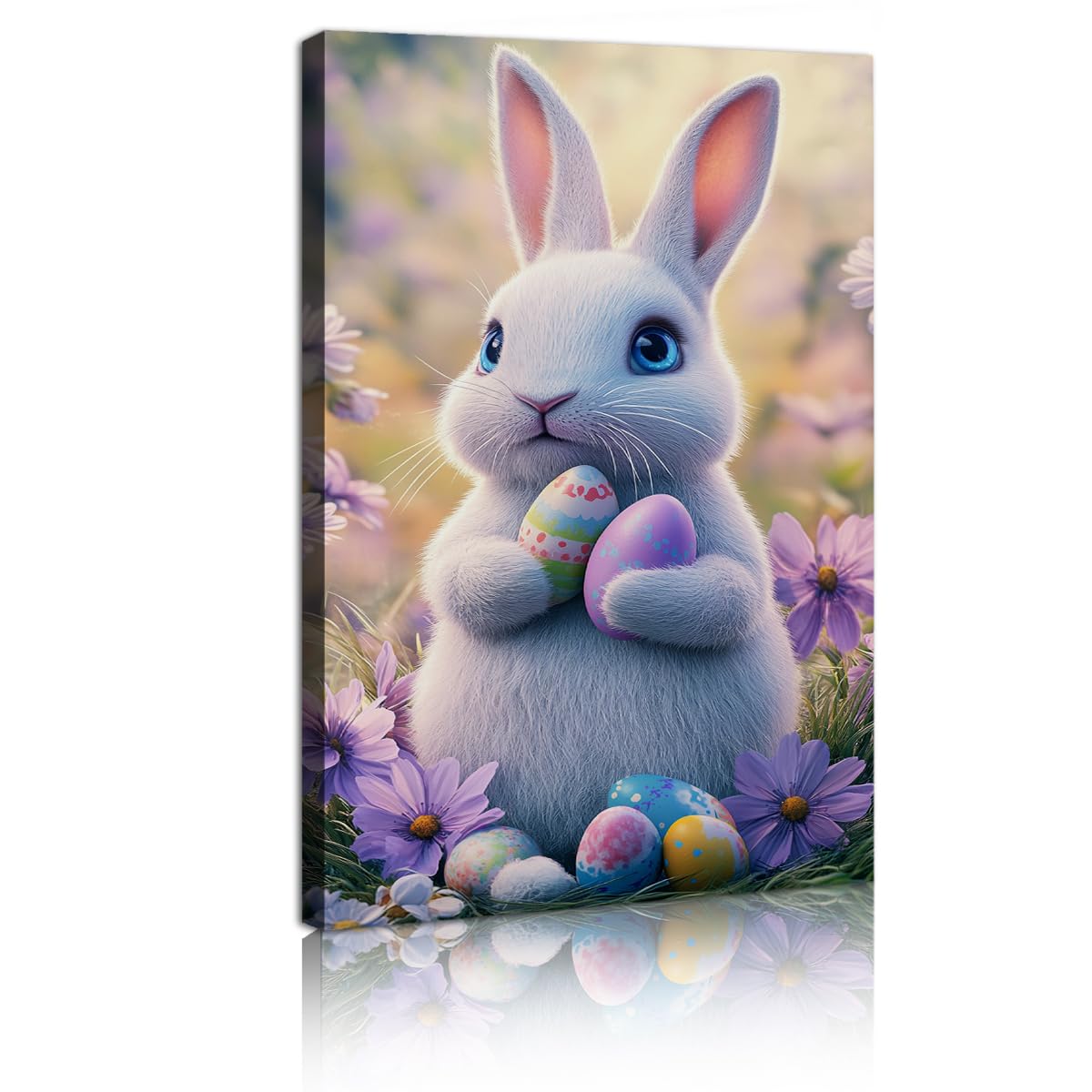 TOANGWALL Obraz ścienny na płótnie kawaii uroczy królik fresk kolorowy plakat jajko wielkanocne do pokoju dziecięcego przytulna dekoracja ścienna w kącie 65 x 110 cm