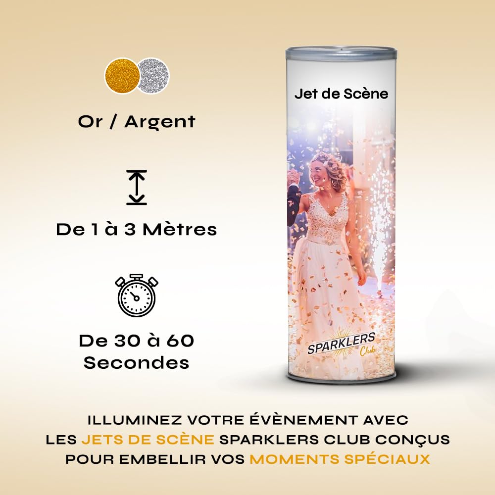 SPARKLERS CLUB Jet de Scène à Étincelles 2 Mètres 30 Secondes Or Argent Intérieur Extérieur Mariage Soirée Anniversaire Pack Artifice F1 5 Jets