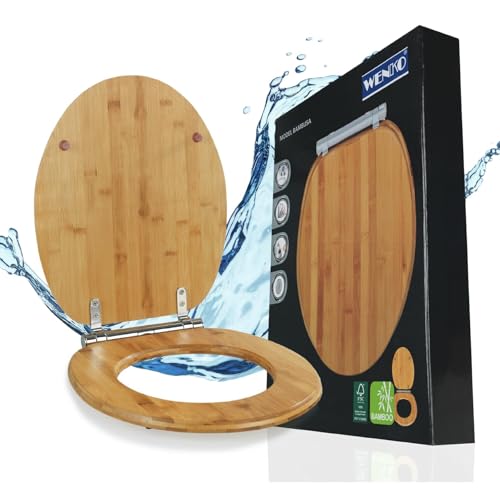 WENKO Abattant WC Bambusa | Lunettes WC Frein de Chute | Installation Rapide | Déclipsable pour Entretien Facile | Tampon Mural et Patin Anti Glisse | Bambou certifié...