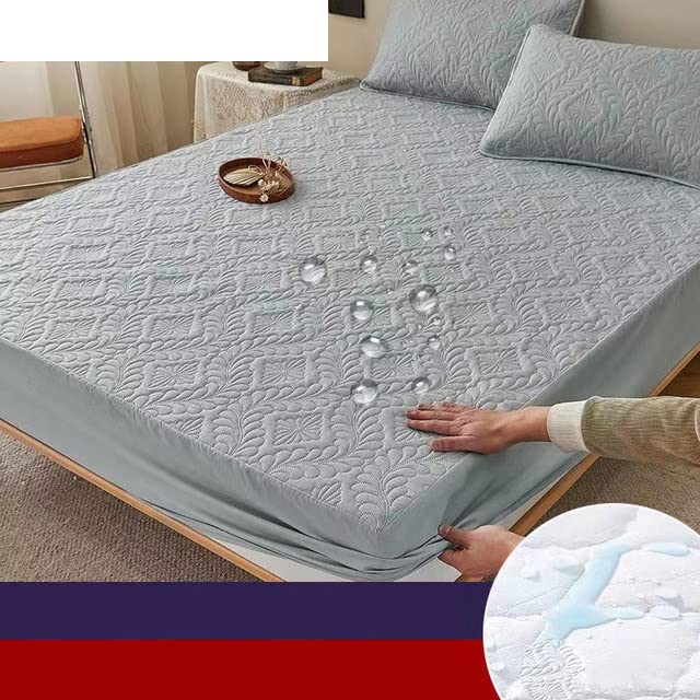 1 Uds Protector de colchón King Acolchado en Relieve sábana Bajera Impermeable Cubierta de Cama tamaño King sábana Transpirable Suave Cubierta de colchón-Gris Claro, 120x200x30cm 3 Piezas