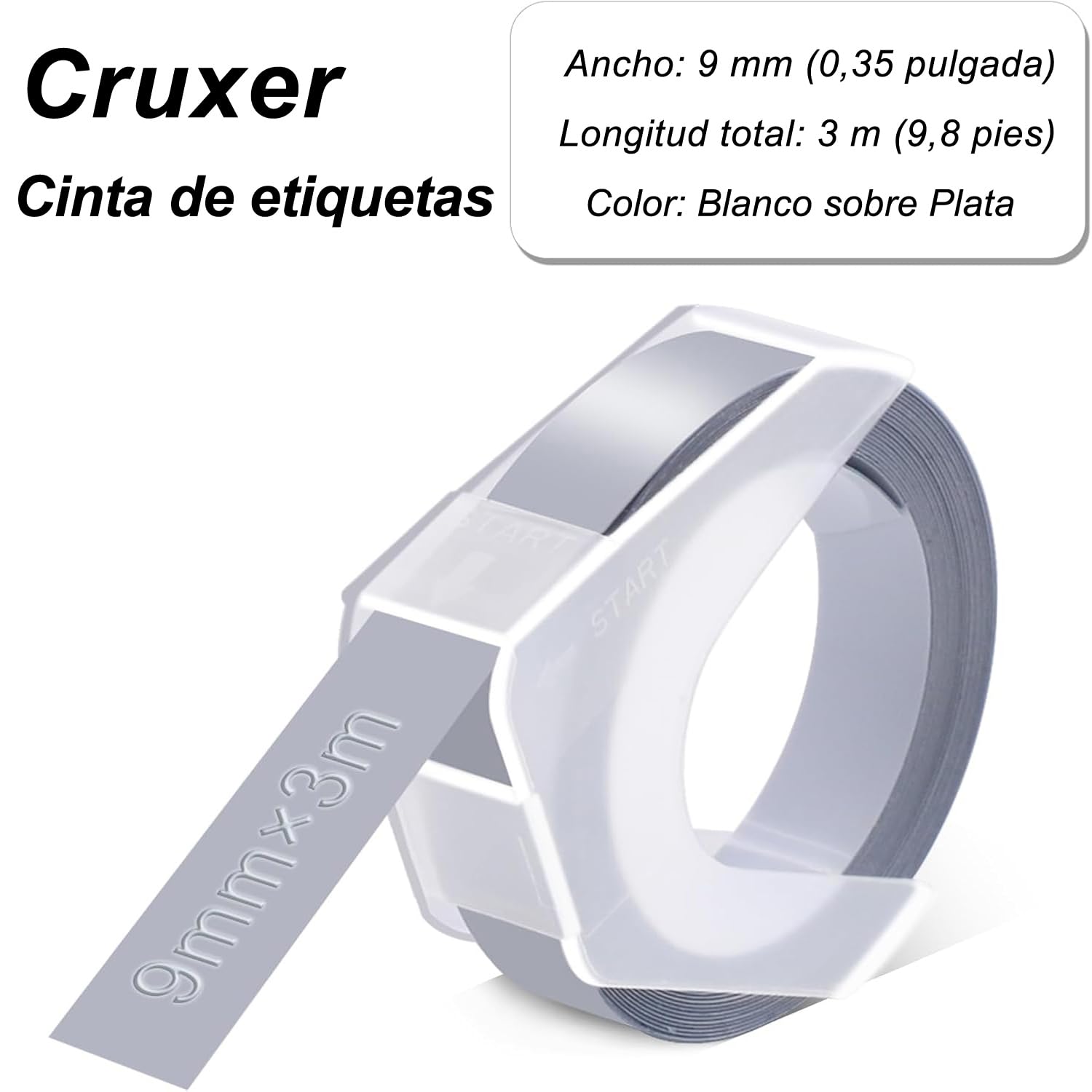 Paquete 80 Repuesto para Dymo en Relieve 520104 Blanco sobre Plata 9 mm