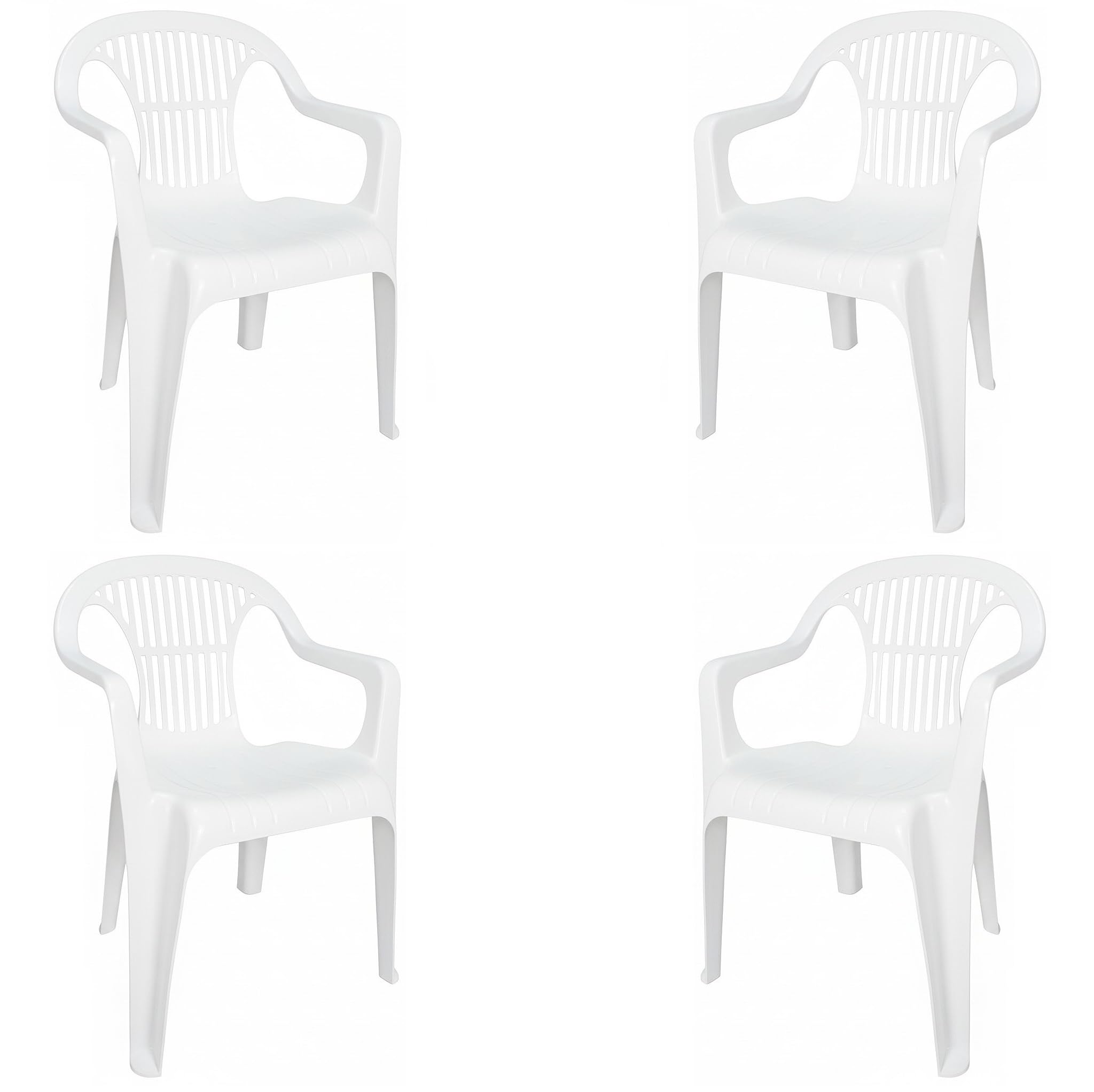 Set de Sillas Plasticas apilables para Terraza, Jardín, Patio, Playa, Camping, Exterior, Apilables (4X Blanco)