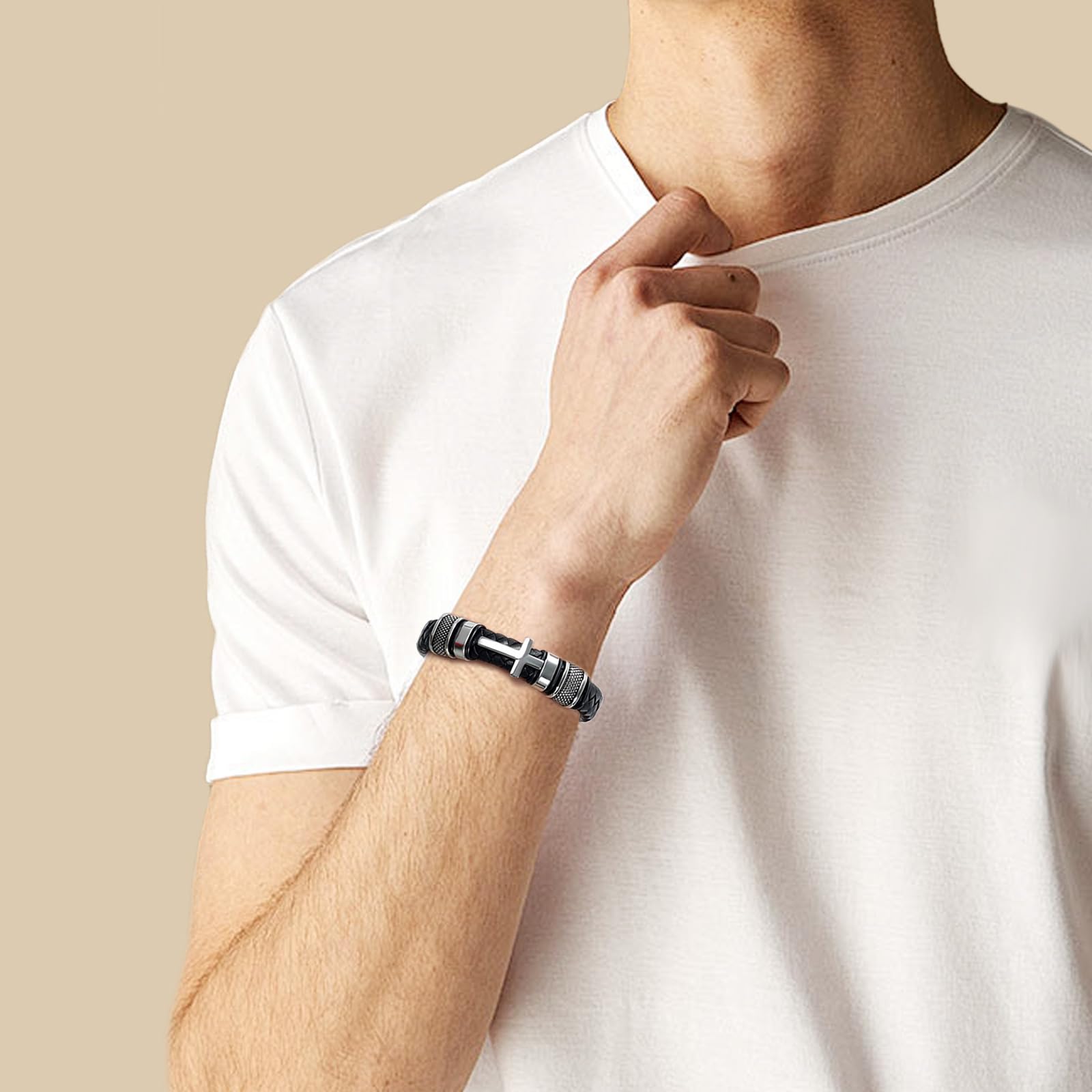 Bracciale a forma di croce per cenere, in vera pelle, con cenere commemorativa, gioielli, urna, ricordo