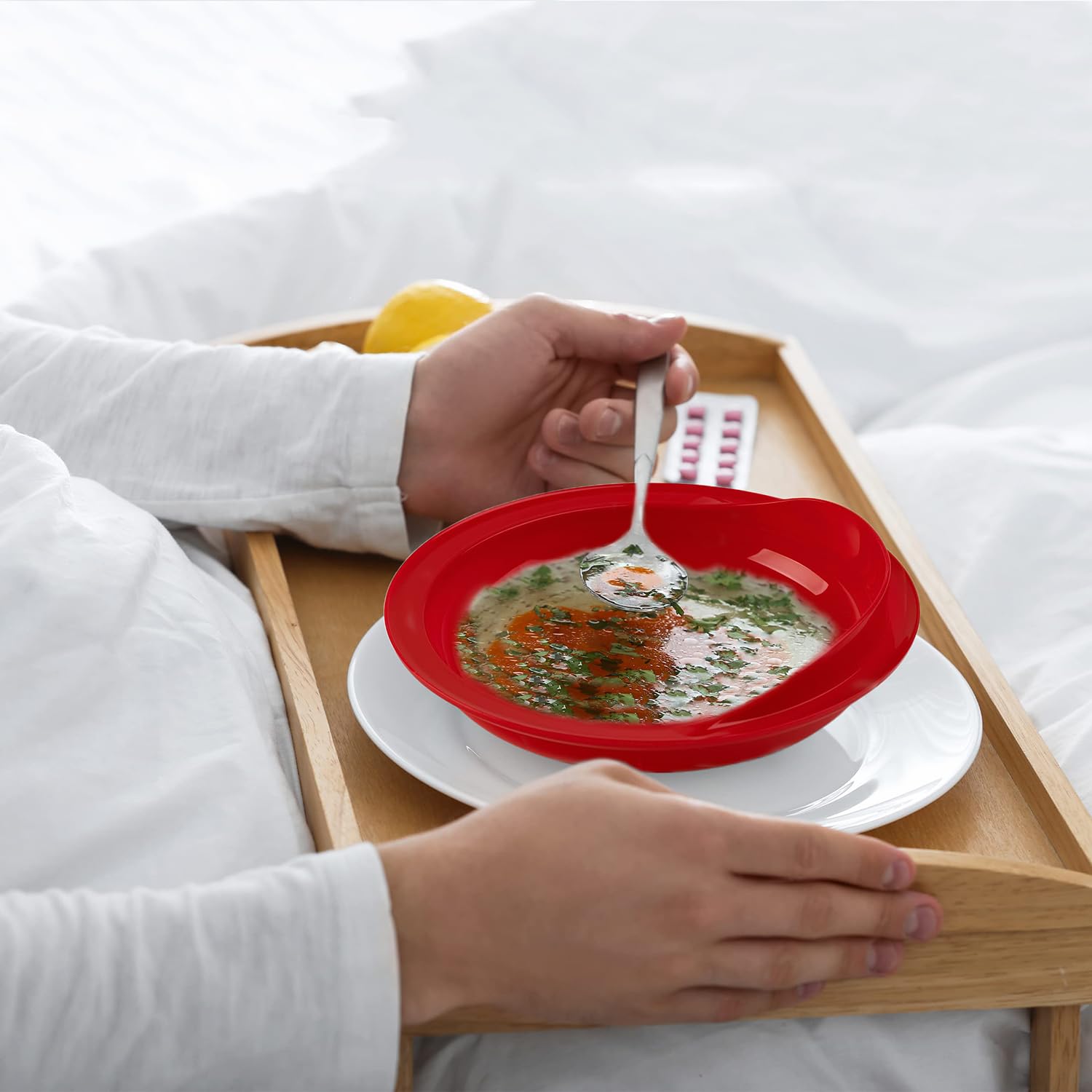 Piatto anti-rovesciamento con bordo a labbro (confezione da 4), piatti per adulti disabili, attrezzatura adattabile per piatti per l'indipendenza, piatti per adulti disabili da Parkinson, ictus,White