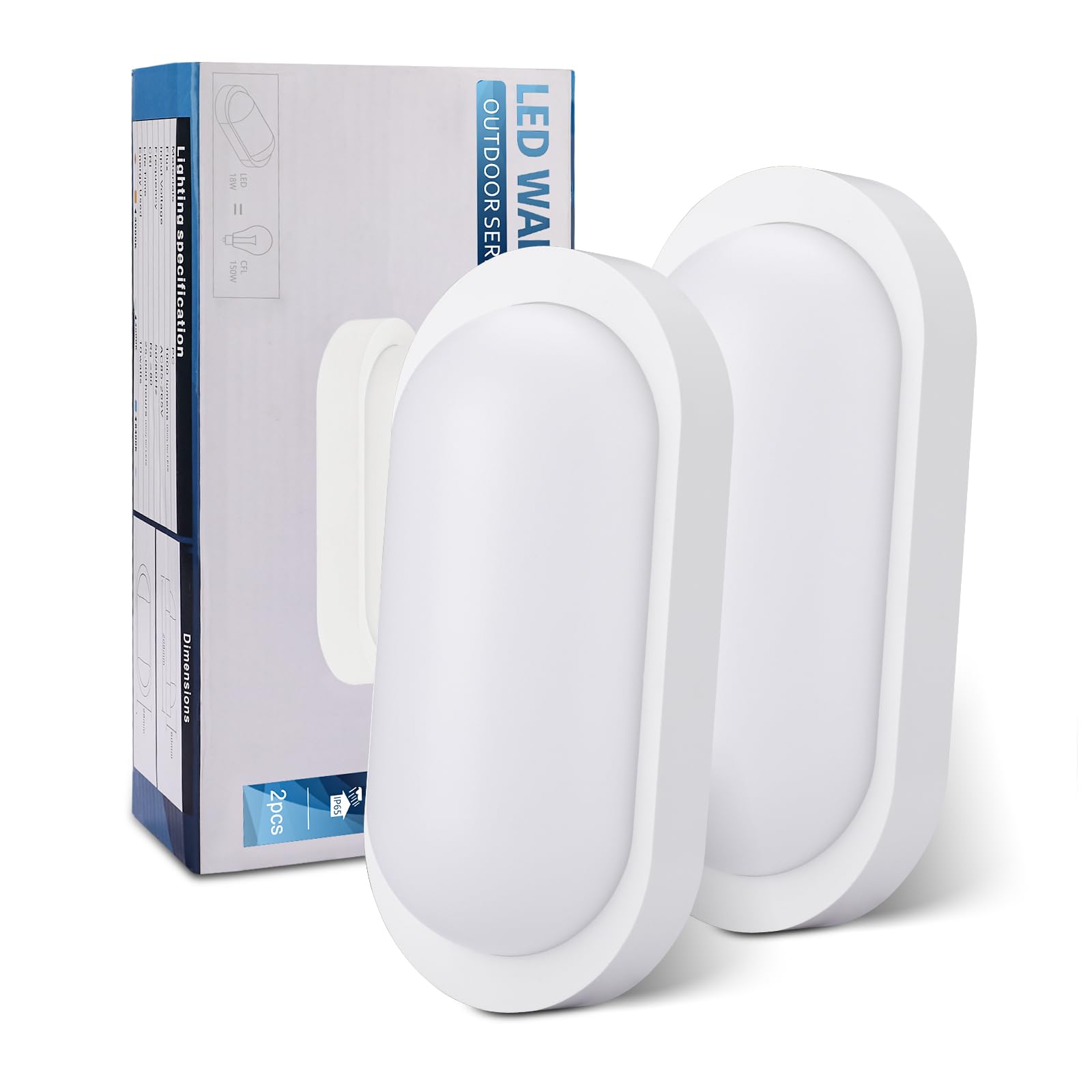 Oraymin 2 lampade a LED per cantina, 18 W, 1710 lm, IP65, lampada da parete ovale, 4000 K, bianco neutro, per scale, corridoio, cantina, WC, garage, 20,7 x 9,8 x 6 cm