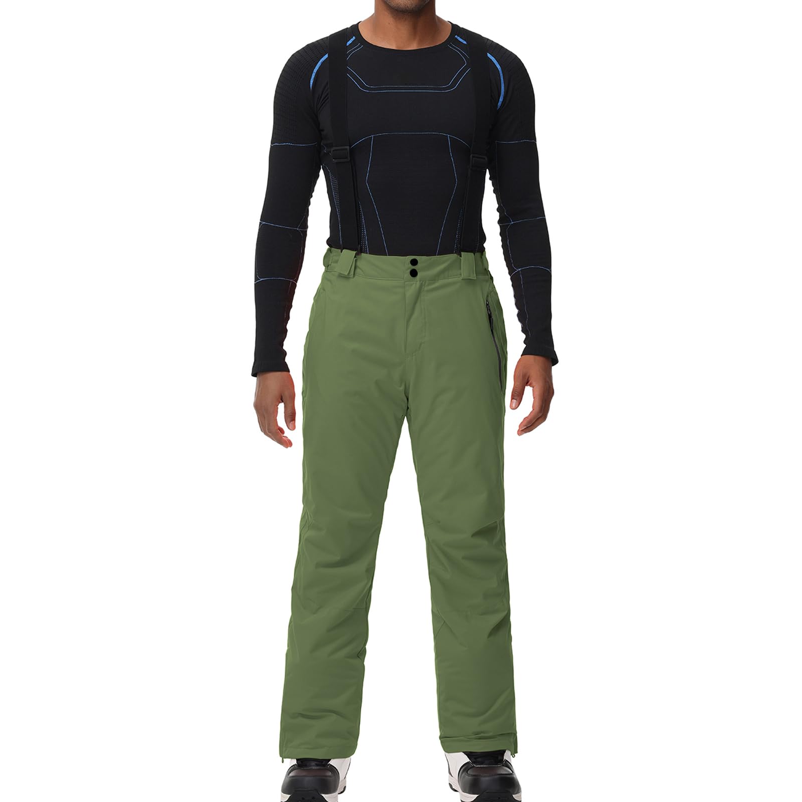 ALSOGO Pantalones de esquí para hombre, impermeables, cortavientos, para invierno, para la nieve, para exteriores, con tirantes desmontables
