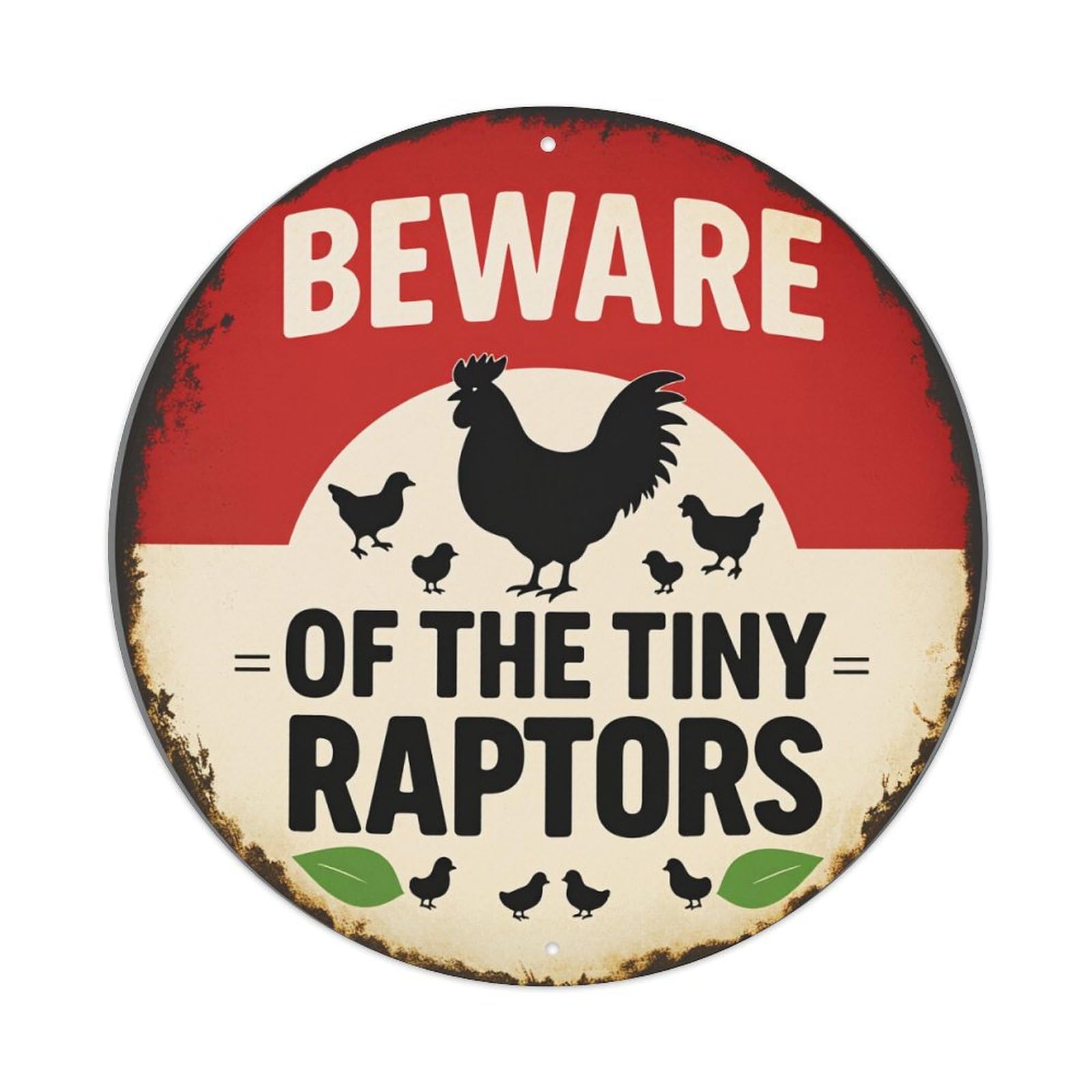 Beware Of The Tiny Raptors Vintage Metal Tin Sign Retro Wall Decor for Home Bar Garage Cafe, Indoor & Outdoor Decorative，circle Metal Poster, 8x8 Inch