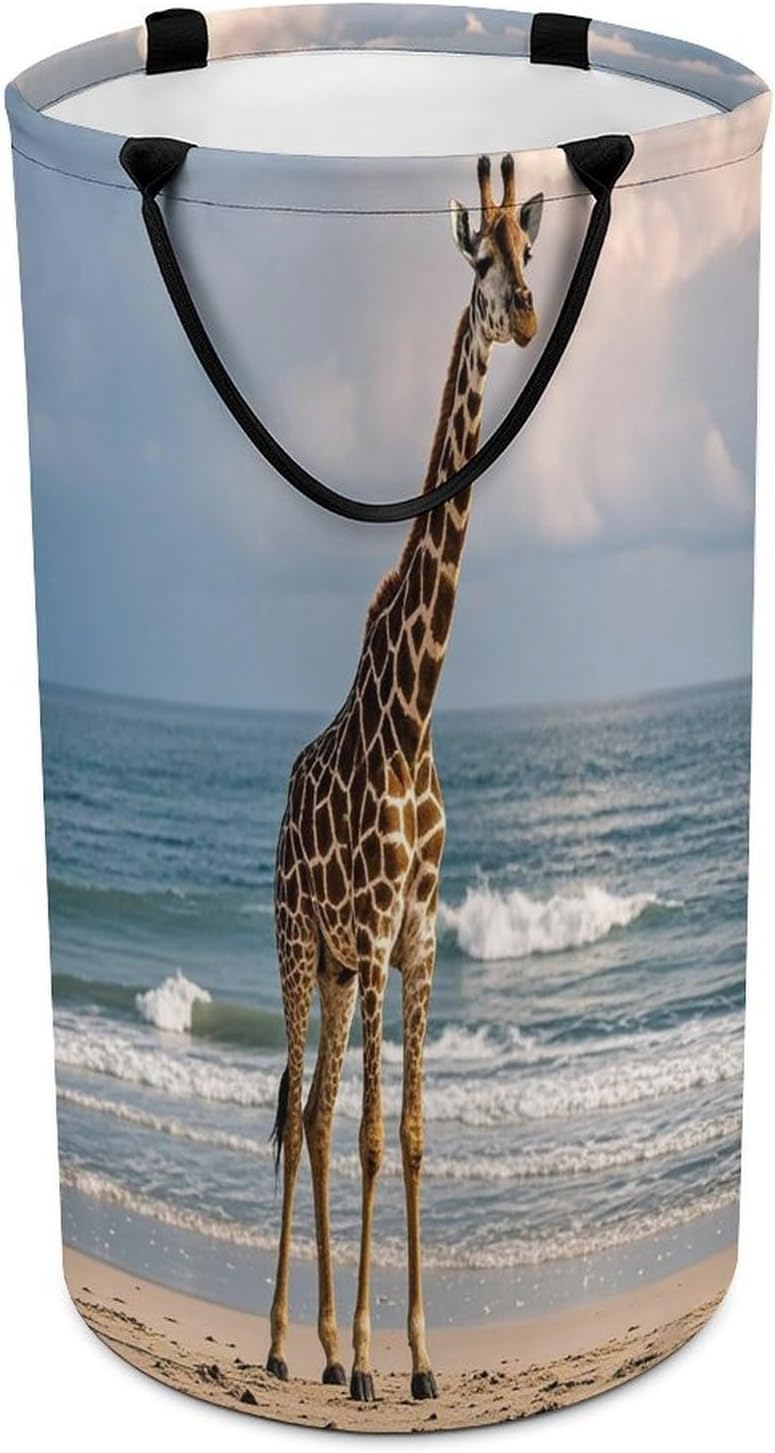 Giraffe on The Beach Laundry Hamper Large Collapsible Laundry Basket with Handles Waterproof Clothes Hamper Portable Dirty Clothes Basket for Bedroom Laundry Room Closet Bathroom