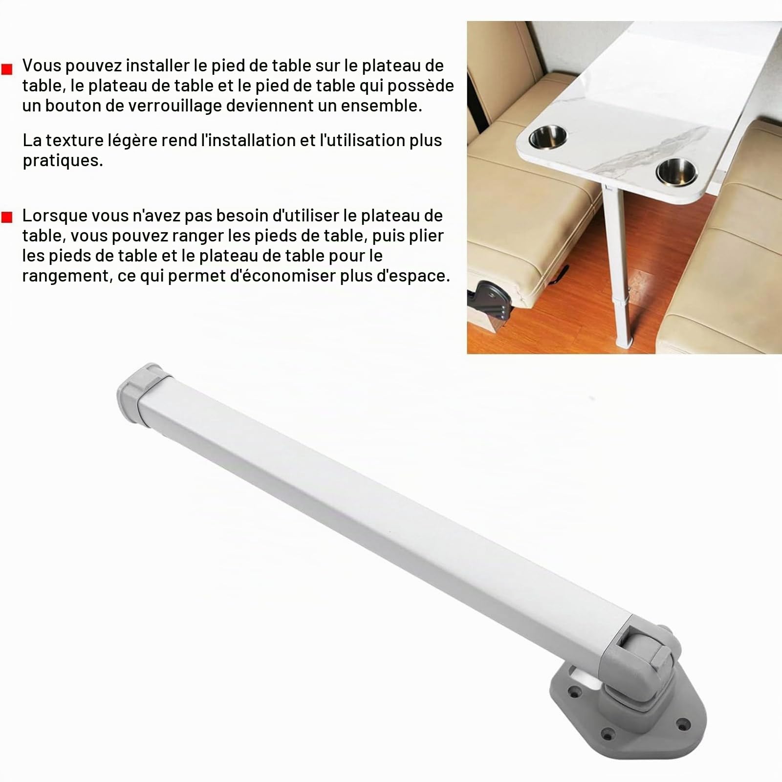 Pied de table pliable réglable pour caravane, bateau, couverture familiale, camping-car et camping-car